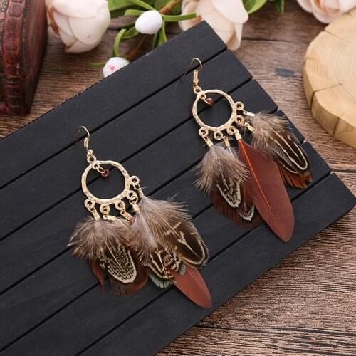 Bohemian Round Bead Feather Dangle Earrings for Women Trend 2020 Boho Long Tassel Earrings Fashion Wedding Jewelry Gift Girls