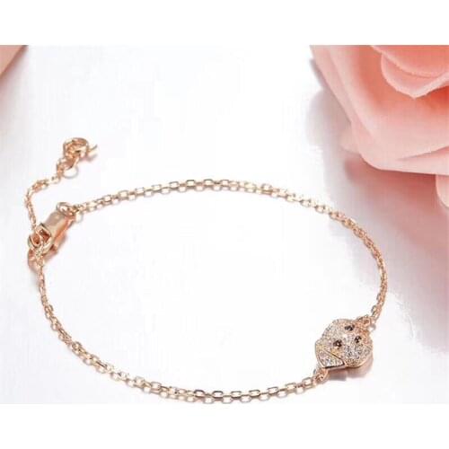 SLJELY Fashion S925 Sterling Silver Golden Retriever Puppy Bracelet Rose Gold Plated Cute Pet Dog Pave Zirconia for Women Child