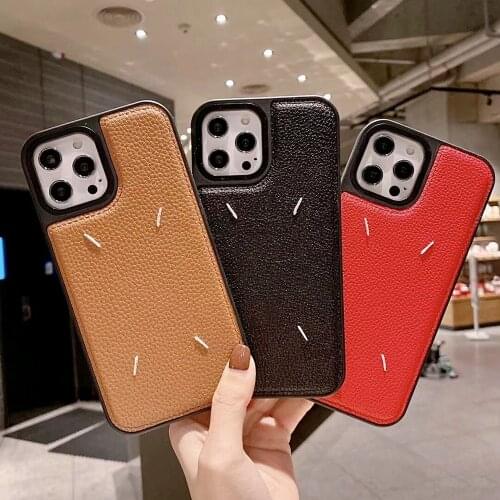 For iPhone 12 Pro Max Phone Case For iPhone 11 Phone Case Margiela Fashion Tide Embroidery Lychee PU Leather Cover Accessory