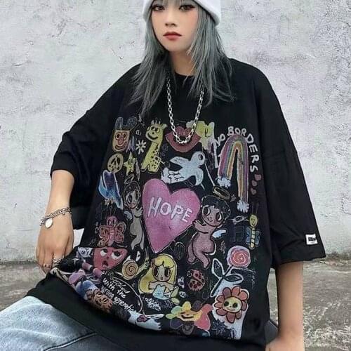 Grunge Short Sleeve T Shirt for Women Girl Harajuku Tshirt Korean Clothes Streetwear Punk Hip Hop Graphic 2021 Femme Clothing