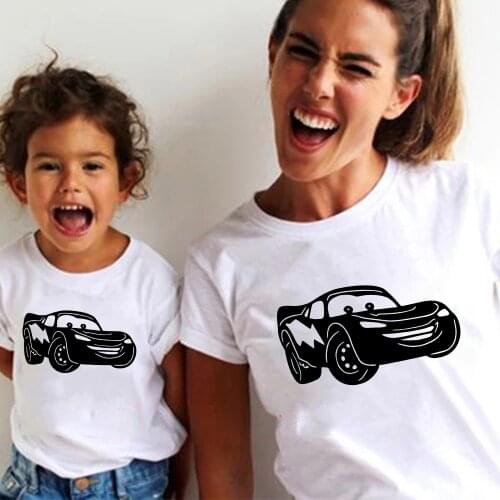 Famliy Look Tshirts Clothes Fashion Summer Casual T-shirt Kids Disney Cars Lightning Mcqueen Print Adult Unisex Tee Children Top