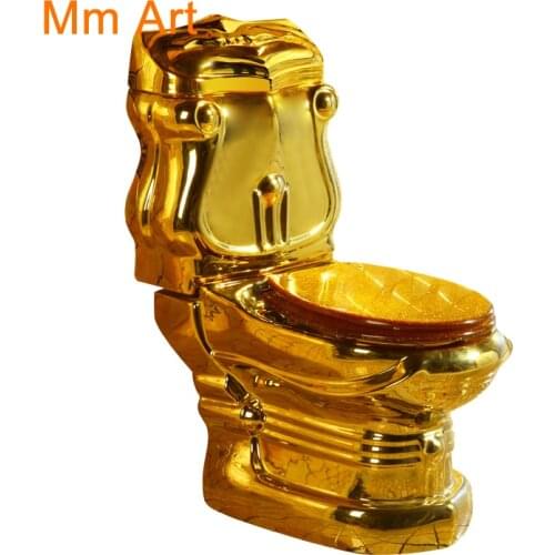 Electroplating bathroom European style wc ceramic floor mounted s trap gold two pieces toilet