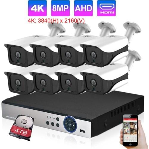 H.265 8CH 4K Ulter DVR System 8MP 4K Home Security Camera System IP66 waterproof Outdoor Security Video Surveillance Camera kit