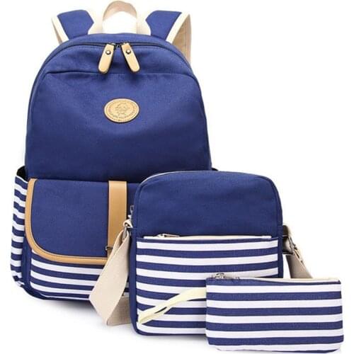 3pcs/set School Bag Stripes Canvas Backpack Schoolbags Stylish Students School Backpack For Girls Travel Bags