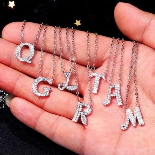 Huitan Initial Letter Necklace for Women Silver Color CZ A-Z Name Choker Necklaces Exquisite Girl Gift Fashion Pendant Jewelry