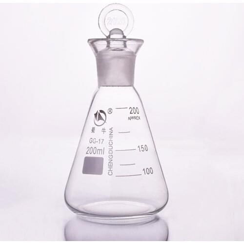 Lodine flask with ground-in glass stopper 200ml,Erlenmeyer flask with tick mark,Iodine volumetric flask,Triangular flask