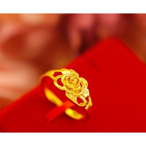 Korean Sand Gold 14K Womens Ring for Wedding Anniversary Gifts Exquisite Little Flower Ring Fine Jewelry Female No Fade