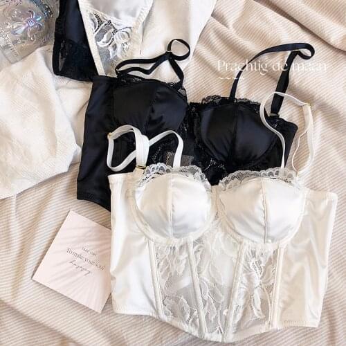 Half Thin Cup Cotton White Black Underwear Silks And Satins Lace Women Sexy Vest French Sexy Waistcoat Push Up bra And Panty Set