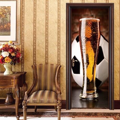 Creative New Soccer Door Sticker Football Player Wallpaper PVC Poster Decal Sports Decoration Mural Boys Kids Room Home Decor