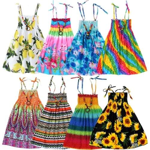 Summer Girls Dress Bohemian Beach Princess Dresses for Girl Clothing Floral Sling Ruffles Casual Girls Teenage Kids