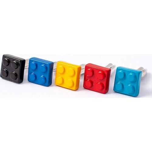 Fashion Toy Building Block Cufflinks Multi Color Bricks Design Cuff Button Red Yellow Blue Black Jewelry For Mens Shirt Party