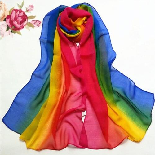 Gradient Fashion Chiffon Scarf Rainbow Color Long Wrap Shawls Womens Autumn Shawl Chiffon Scarf Foulard Femme Hijab Scarf