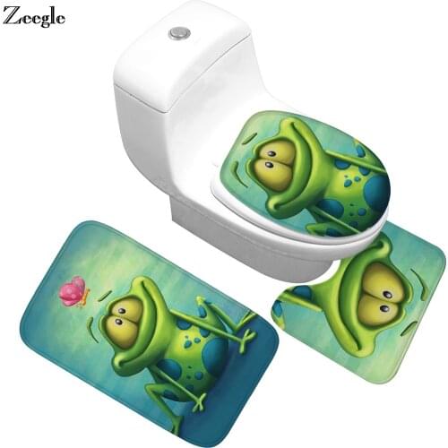 Zeegle Absorbent Bathroom Carpet Set Toilet Mats Non-slip Bath Rugs Bathroom Floor Mats Flannel Toilet Seat Cover 3Pcs Bath Mat