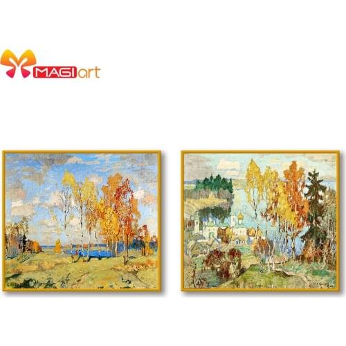 Cross stitch kits Embroidery needlework sets 11CT water soluble Canvas Patterns 14C Full Landscape Birch forest -NCMS153