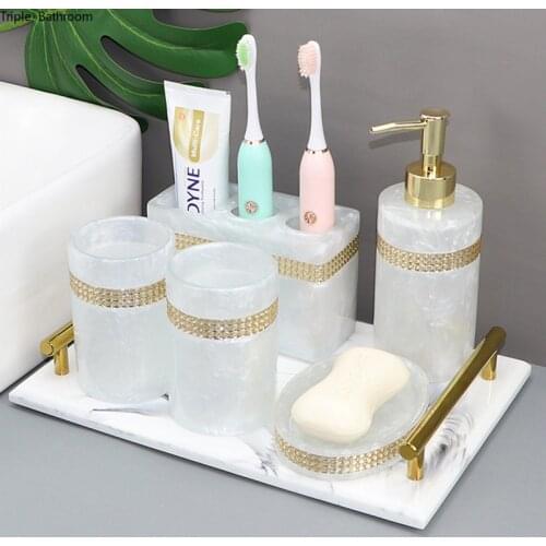 Nordic Resin Bathroom Toiletry Set Household Soap Dish Toothbrush Holder Mouth Cup Liquid Soap Dispenser Tray Accessories