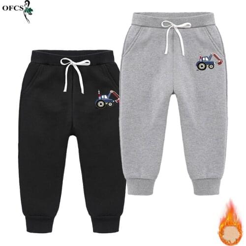 New 2-12 Years Winter Cartoon Warm Childrens Pants Cotton Ankle-Length Trousers For Boys Girls Straight Leg Pants Elastic Waist