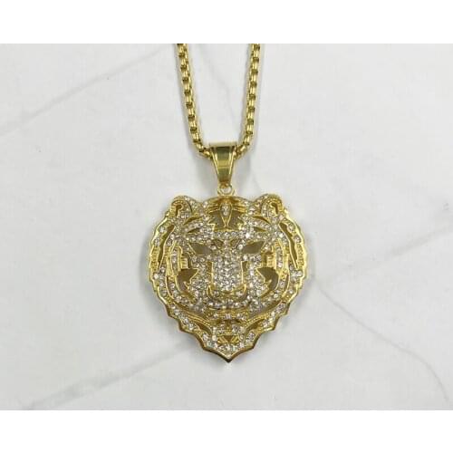 New arrival Micro Pave Tiger Head gold color Pendants Necklace with rhinestone for Men Vintage Animal Jewelry Gifts