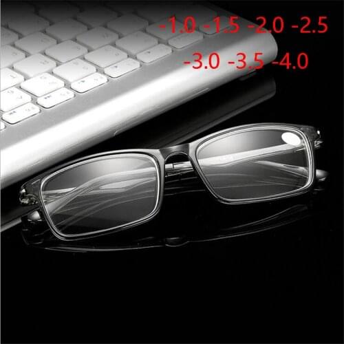 Diopter -1.0 -1.5 To -4 TR90 Student Finished Myopia Glasses For Unisex Retro Square Nearsighted Glasses Black/Transparent Gray