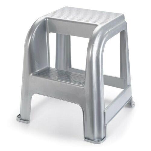 Plastic stool with step chair practical ladder two steps Silver