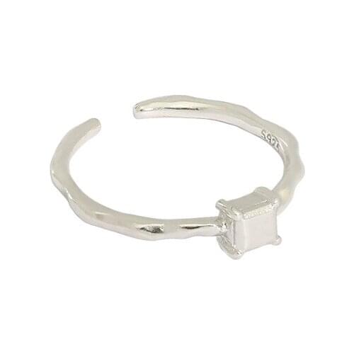 Real 925 Sterling Silver Square Rings For Women Fine Jewelry, Simple Adjustable Ring Silver 925 Female Finger Accessories