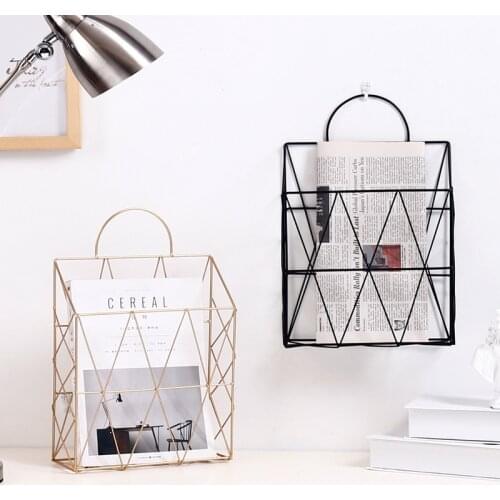 Luxury Nordic Metal Storage Basket Newspaper Decoration Shelf Wall-Mounted Book Rack Bathroom Furniture Home Office Supplies