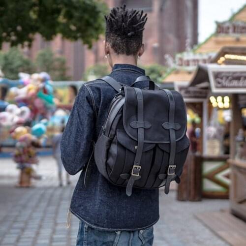 Oil Waxed Canvas Motorcycle Helmet Bag Black Leather Backpack Men Designer Backpack Luxury Cycling Backpack Waterproof