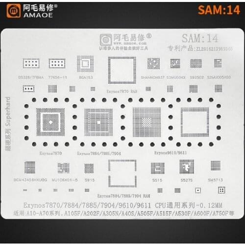 AMAOE SAM:14 BGA reballing Stencil Template for samsung A105F A202F A305N A40S A505F A515F A530F A600F A750F /CPU
