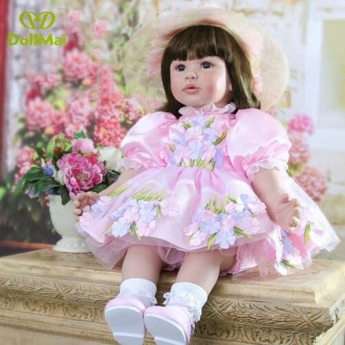 60cm Silicone Vinyl Reborn Girl Baby Doll Toys Lifelike 24inch Princess Toddler Babies Dolls With Dress Fashion Birthday Gift
