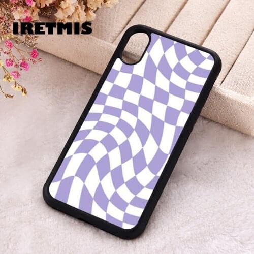 Iretmis 5 5S SE 2020 Phone Cover Case for iPhone 6 6S 7 8 Plus X Xs XR 11 12 Mini Pro Max Rubber Silicone Crazy Checkers Purple