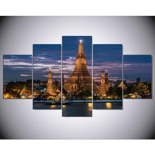 Modern Wall Canvas Art Poster Pictures Home Decoration Abstract Frame 5 Pieces Wat Arun Temple Of Dawn Landscape Painting