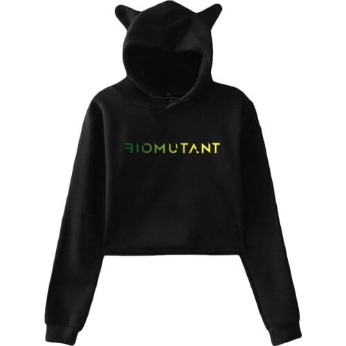 Biomutant Cat Ear Cropped Hoodies Women Long Sleeve Hooded Crop Tops Female Casual Pullovers Fashion Clothes
