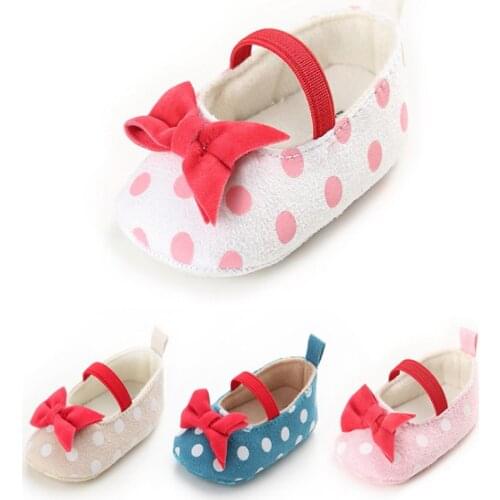 Spring and Autumn Cute Dot Toddler Newborn Girl Bowknot Strappy Baby Shoes Kid First Walkers Baby Moccasins Shoes
