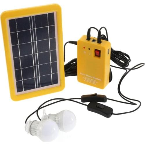 3W Solar Panel Emergency Light Kit Solar Generator 4 Heads USB Charger Cable with 2 LED Light Bulb for Outdoor Camping Travel