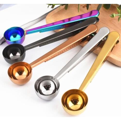 Two-in-one Stainless Steel Coffee Spoon Sealing Clip Kitchen Gold Accessories Recipient Cafe Expresso Cucharilla Decoration