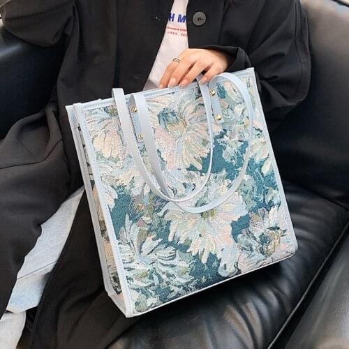 Painting Flower Luxury Brand Canvas Tote for Women2021 New Luxury Summer Trends Lady Designer Handbag High Capacity Shoulder Bag