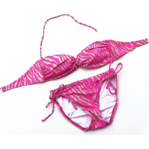 Womens Pink Flouncing Bandeau Bikini Set Sexy Gril Cut Out Swimwear Swimsuit Brazilian Summer Beach Suit