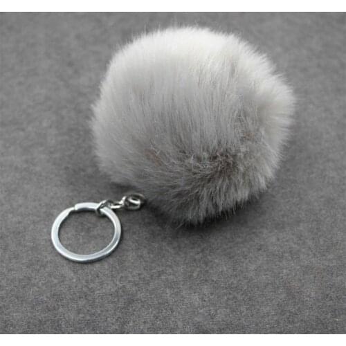 1pcs Grey Plush Ball Plush Keychain Simple Ball Pompon Pendant Pompom Artificial Animal Keychains Woman Car Bag KeyRing Toy