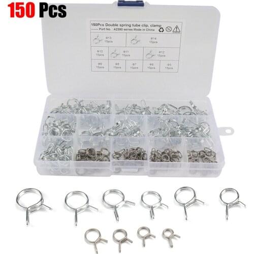 150xStainless Steel Car Double Wire Fuel Line Hose Tube Spring Clamps Assortment