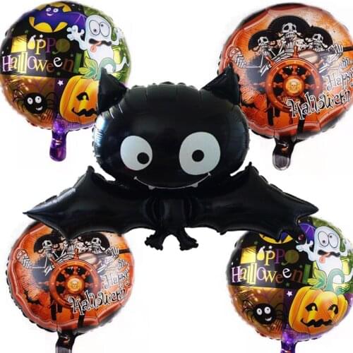 5pcs/set Happy Halloween Big Bat 18inch Grimace Pumpkin Aluminium Foil Balloons Halloween Party All Saints' Day Party Supplies