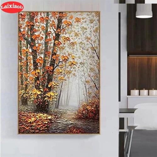 5D DIY Diamond Embroidery Abstract art, autumn trees, fallen leaves Diamond Painting Cross Stitch Mosaic New Arrival Wall Art