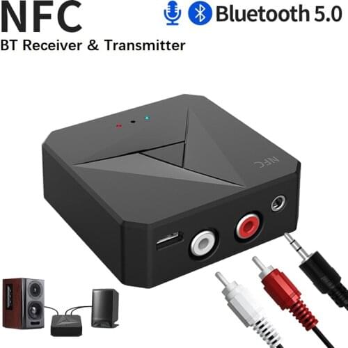 Bluetooth 5.0 Receiver Transmitter 3.5mm AUX Jack RCA Music Wireless Audio Adapter Handsfree Call Mic NFC Car Kit For TV Auto ON