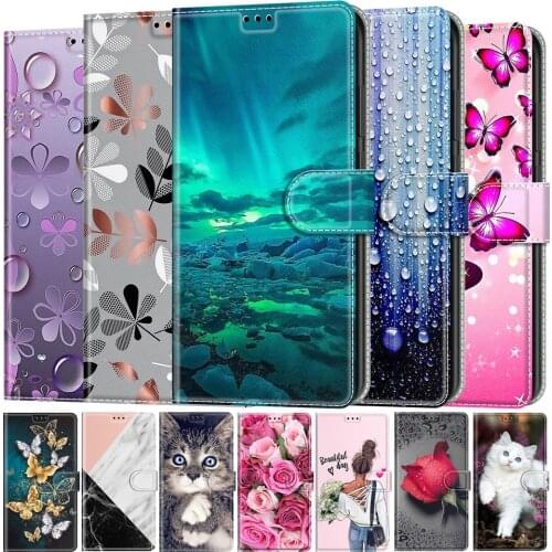 Cat Butterfly Painted Card Slot Wallet Flip Case For Samsung Galaxy S7 S8 S9 S10 S20 S21 A02 A02S A12 A32 A42 A52 A72 Etui Funda