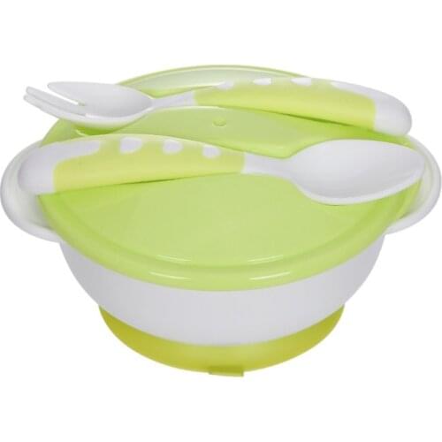 Baby Anti-slip Double Ear Sucker Bowl With Lid With Spoon Fork Baby Training Bowl Infant Food Supplement Tableware BPA Free New
