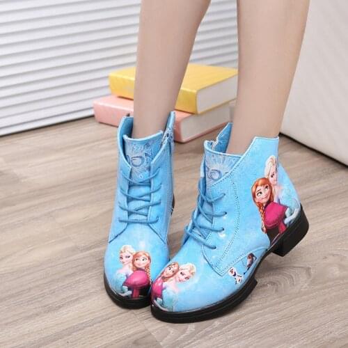 Childrens fashion boots Disney spring and autumn new Frozen Elsa princess cotton shoes winter plus velvet girls short boots