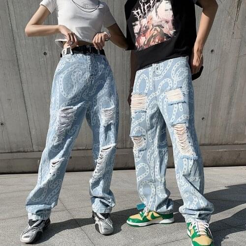 High Waist Wide Leg Denim Trousers Womens Summer Thin Ripped Hip Hop Pants Boy Loose Straight Fashion Jeans Trendy Men