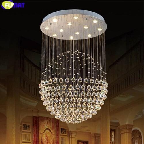 FUMAT Crystal Chadelier Modern Pendant Stainless Steel Ceiling Suspension Living Room Lighting Fixture LED Hanglamp Stair Lamps