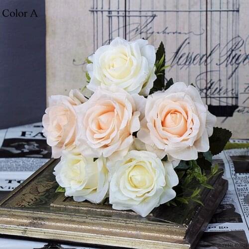 6 Heads White Rose Artificial Flowers Silk High Quality for Wedding Decoration Winter Fake Big Flowers Red for Home Decor Autumn