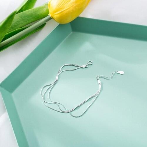 DAIWUJAN Korean 925 Sterling Silver Bracelet For Women Girls Three layers Snake Chain Bracelet Female Fashion Jewelry