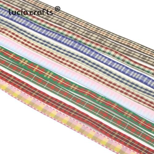 Lucia crafts 5yards/lot 10mm Embroidered Grid Grosgrain Ribbon for Bows Christmas Party Gift Decor DIY Accessories P0804