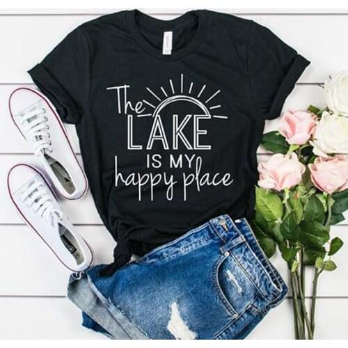 Cute Women Tumblr Hipster Graphic Funny Vacay Tees Tops The Lake Is My Happy Place T-shirt Fancy Summer Vacation Beach Tshirt